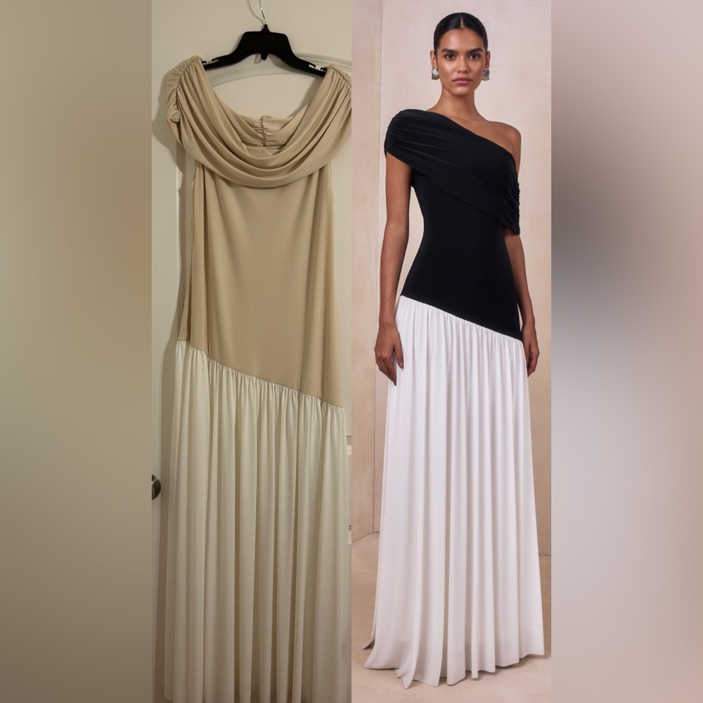 Club L London DOROYTA Cream White Asymmetric-Neck drop waist  Maxi Dress Sz 12